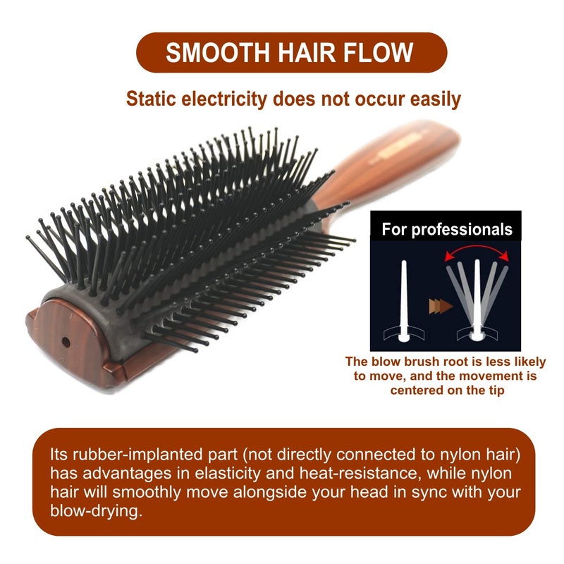 Vess C-2000 Professional Hair Brush Tourmaline Ceramic 9 Row Round Tip Curved Pad Anti-static Natural Rubber Specialized Pin Structure - Image 5